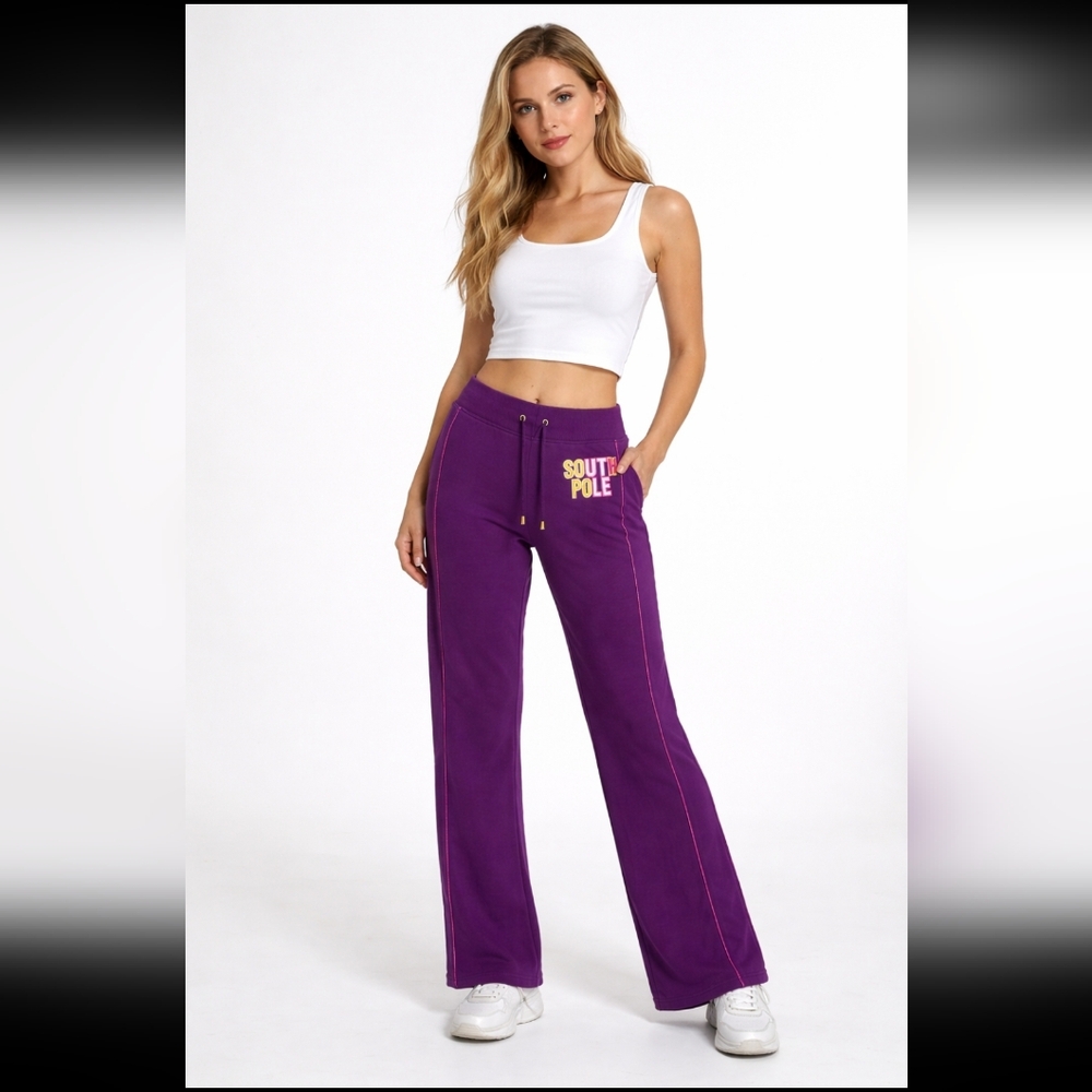 NWT Y2K South Pole Purple Dancing Queen Flare Leg Sweatpants Women's Medium
